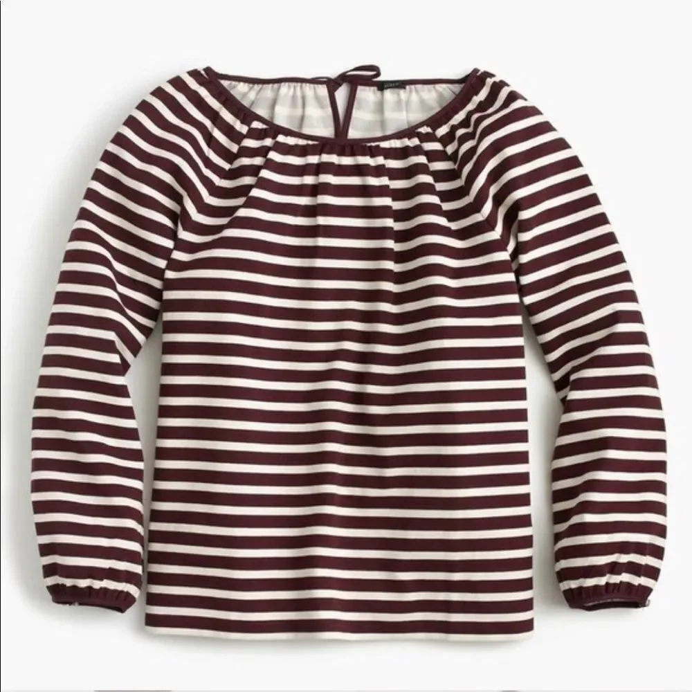 NWOT J. Crew Brown Striped Peasant Top